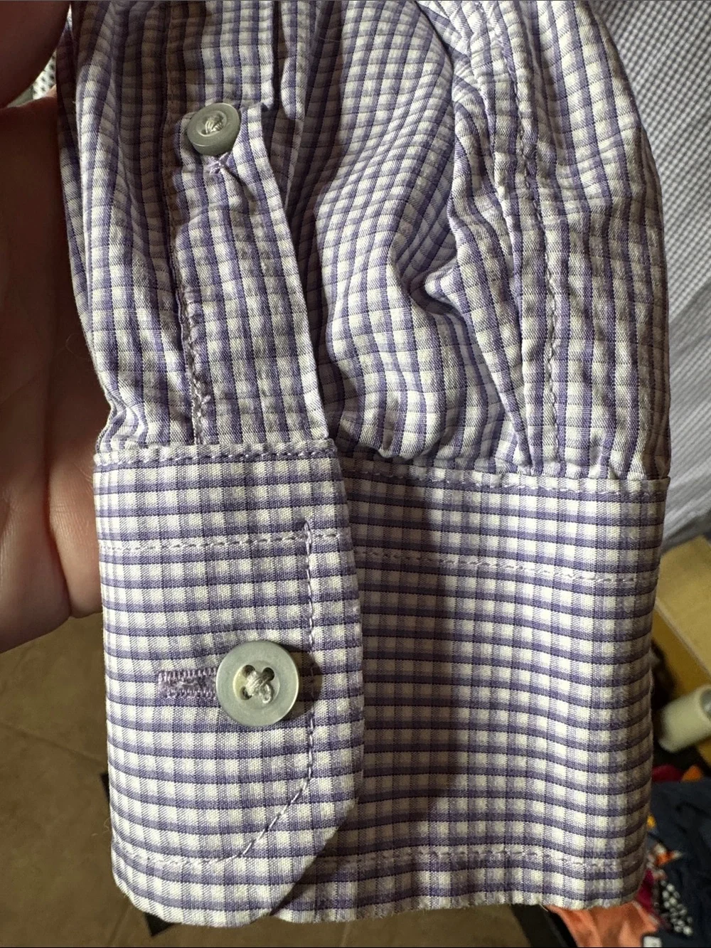 Banana Republic Slim Fit Purple White Micro Check Dress Shirt Medium 15–15.5